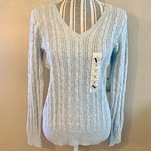 St. John's Bay Light Gray Cable-Knit V-Neck Sweater
